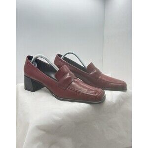 Sesto Meucci Womens 11N Italy Red Square Toe Block Heel Leather Shoe